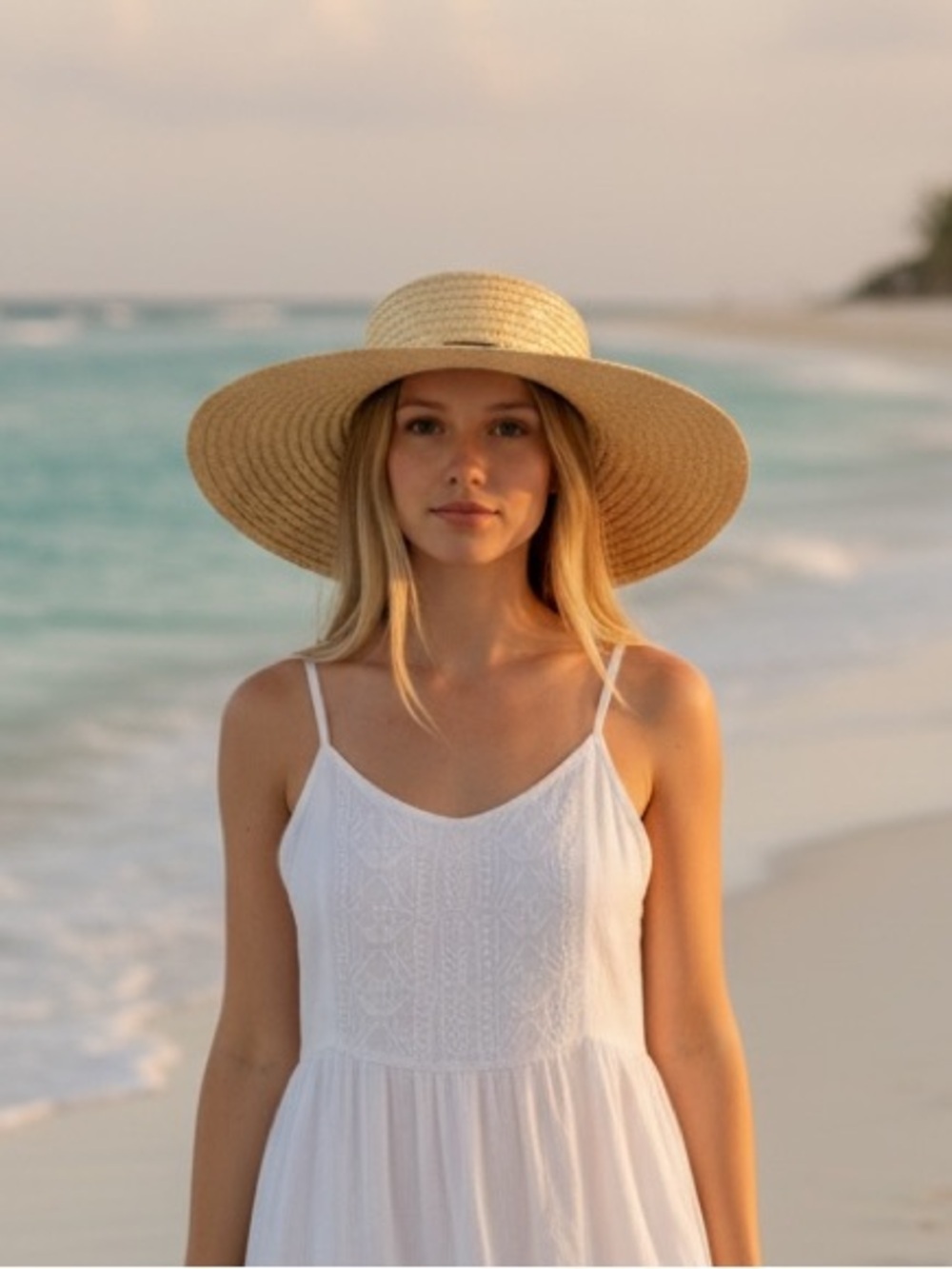 GAP Natural Straw Paper Rattan Woven Beach Summer Twin Brim Sun Hat
